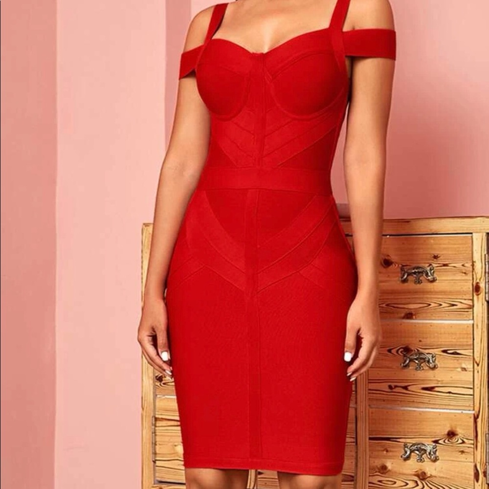 Brand New Red Bandage Midi Dress
